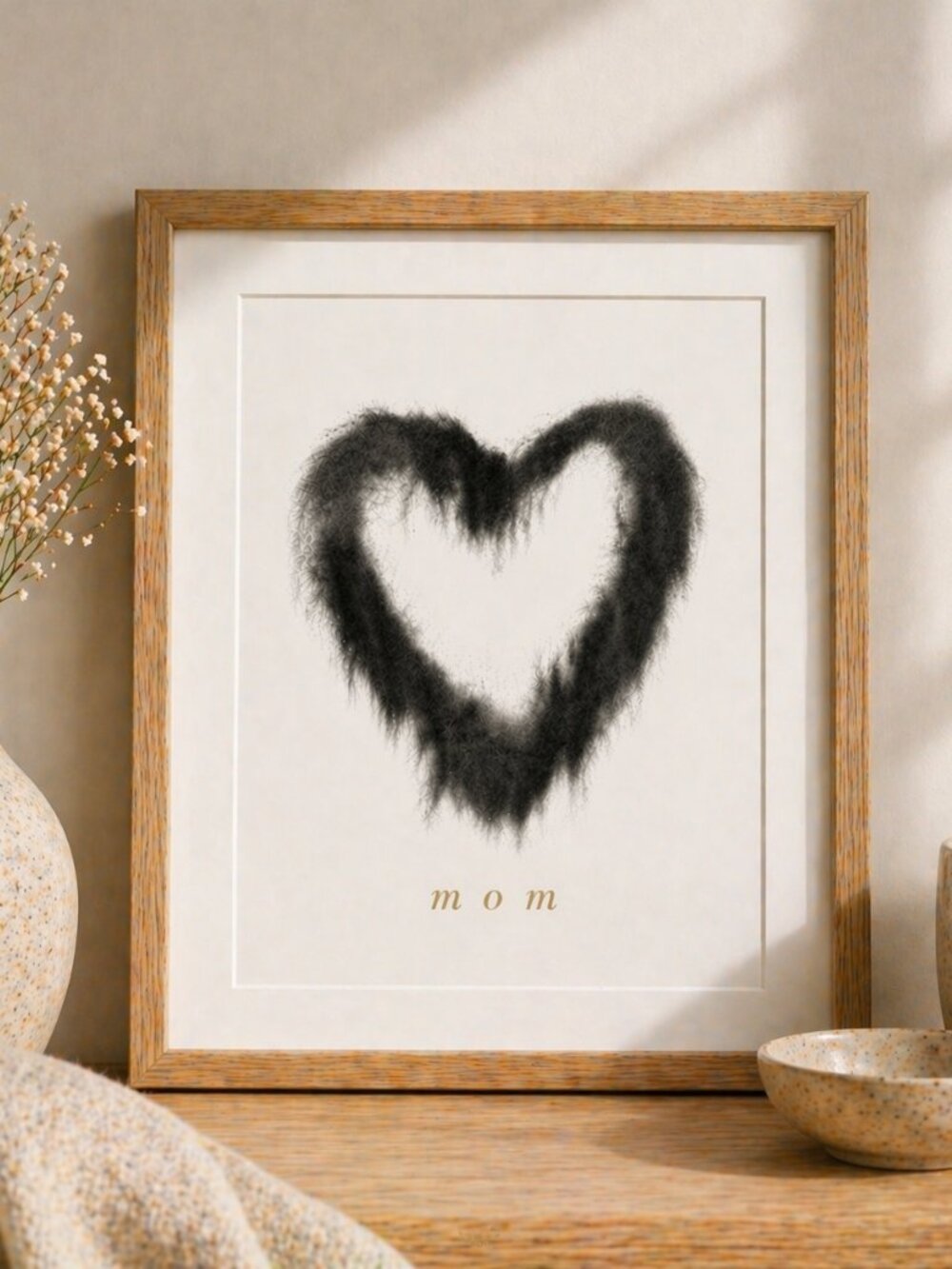 NEW Hand-Drawn Charcoal Heart Print, Minimalist Mom Wall Art, Mother's Day 8x10" - Picture 8 of 10